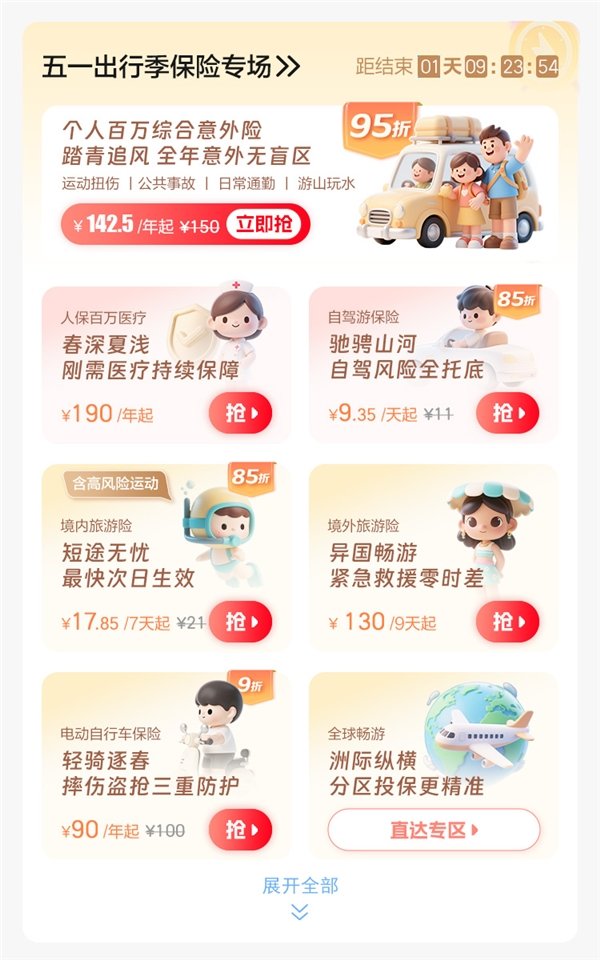 天创优配 人保app等保险线上平台以产品折扣活动备战“五一”