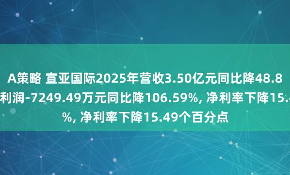 A策略 宣亚国际2025年营收3.50亿元同比降48.83%, 归母净利润-7249.49万元同比降106.59%, 净利率下降15.49个百分点